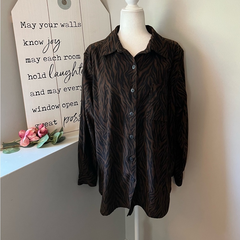 Denim & Co Animal Print Button Down Shacket